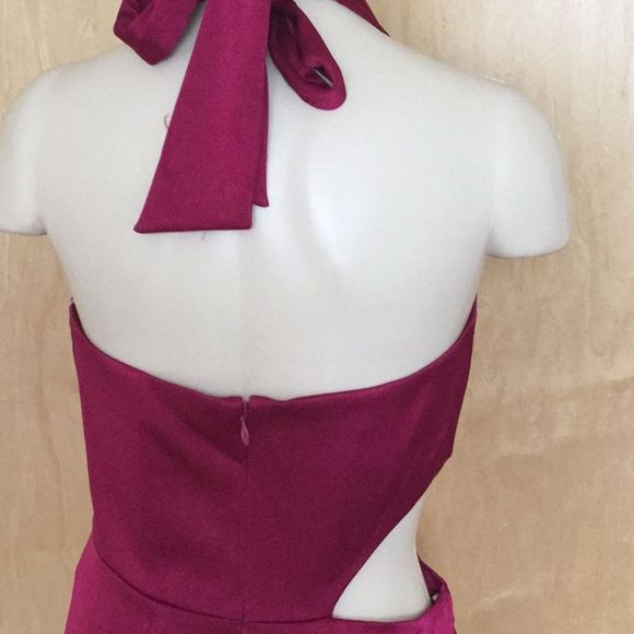 Halston Heritage Halter Neck Cut Out Satin Dress - Picture 3 of 8